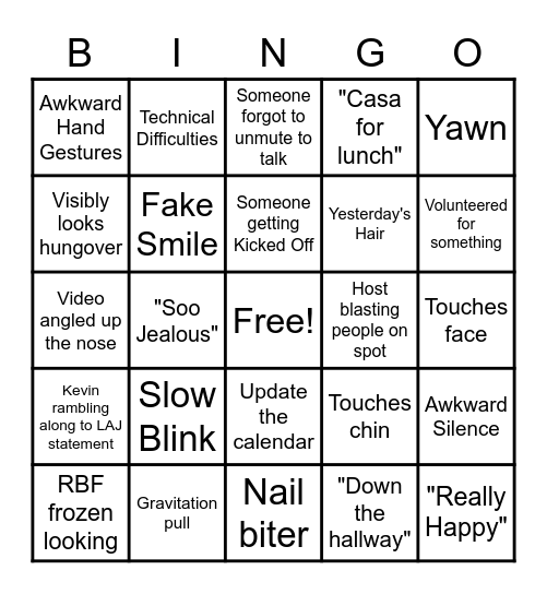 Zoom Meeting Bingo Card