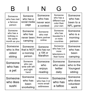ICEBREAKER BINGO! Bingo Card
