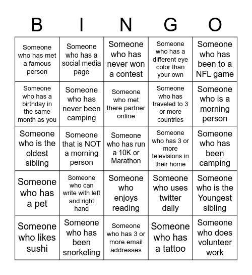 ICEBREAKER BINGO! Bingo Card