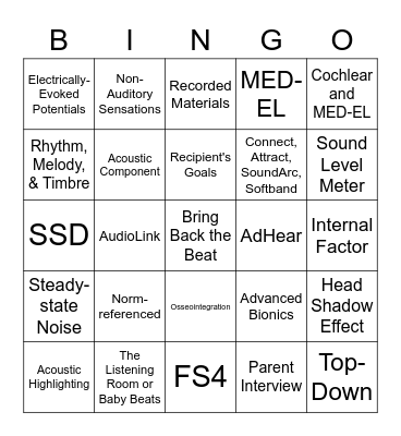 Cochlear Implant Bingo Card