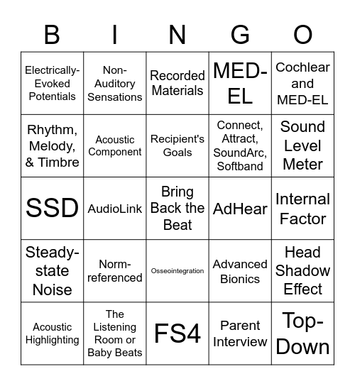 Cochlear Implant Bingo Card