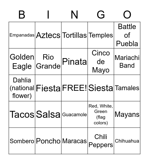 MEXICAN Bingo Card