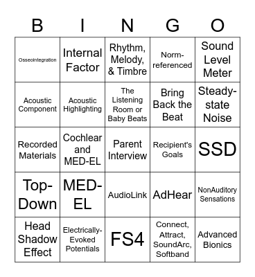 Cochlear Implant Bingo Card