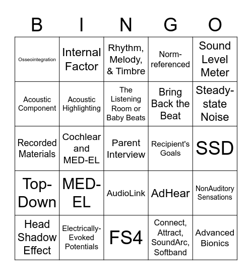 Cochlear Implant Bingo Card