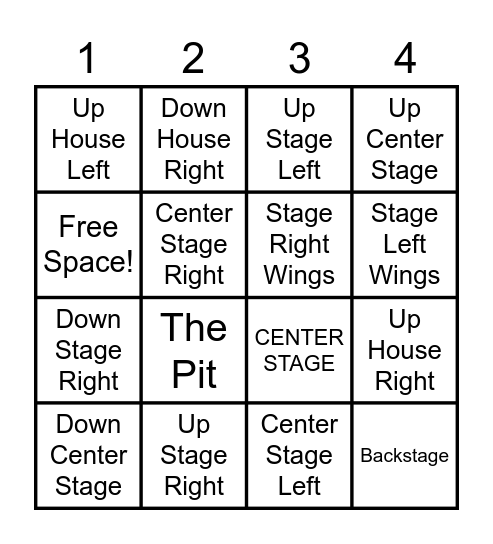 Stage Direction Bingo Card