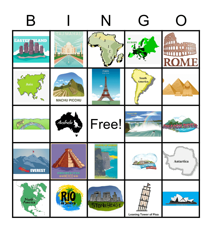 7 Continents Bingo Card