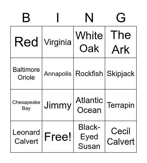 Maryland Review Bingo Card