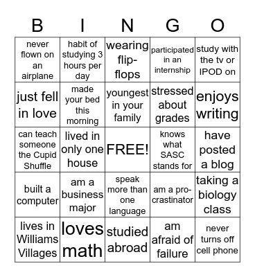 TRiO SSS Fall Welcome Bingo Card
