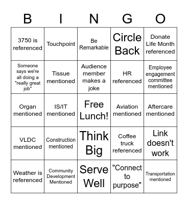All Staff Meeting BINGO Card