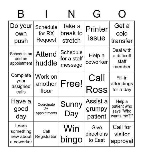 Scheduler Bingo Card