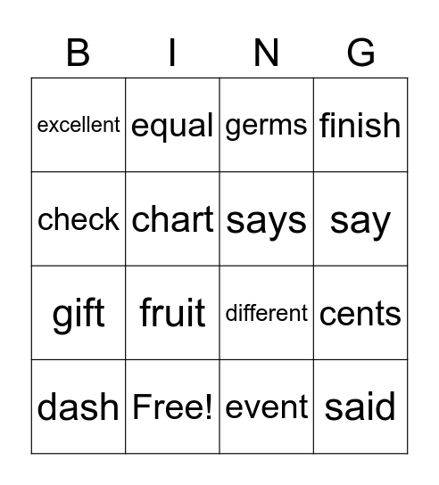 Spelling 4/26/22 Bingo Card