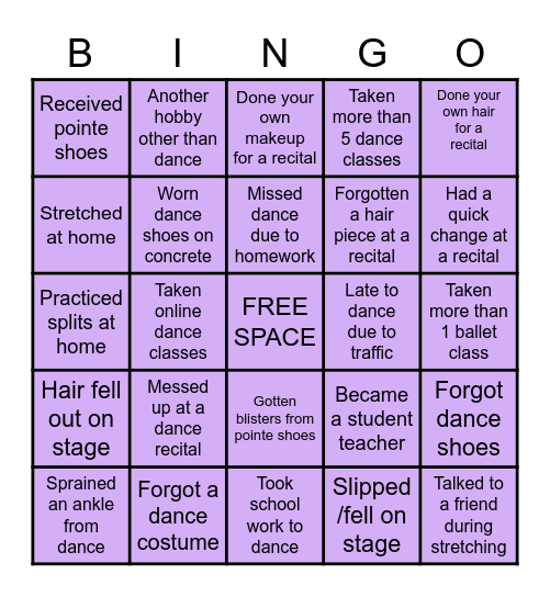 DANCER BINGO🩰 Bingo Card