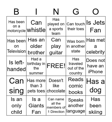 Get to Know You BINGO! Bingo Card