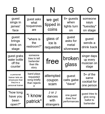 karaoke night Bingo Card