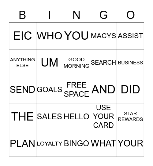 BUZZ WORD AT THE MORNING MEETING Bingo Card