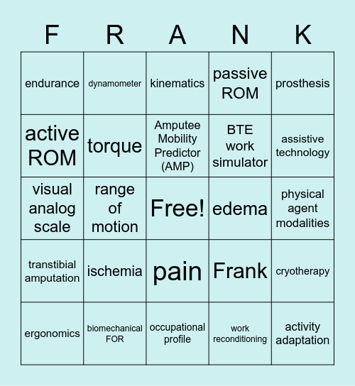 Biomechanical & Rehabilitative FOR Bingo Card