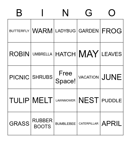 "Spring" BINGO! Bingo Card