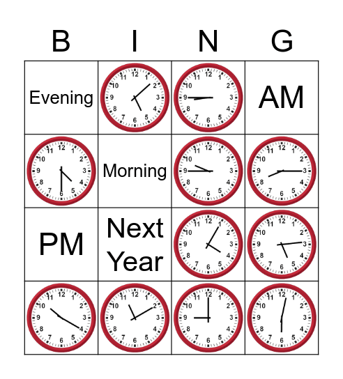 Telling Time on An Analog Clock Bingo Card