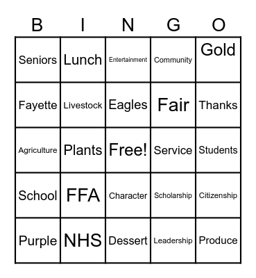 Senior Citizen Luncheon Bingo Card