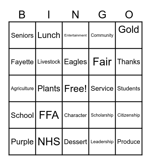 Senior Citizen Luncheon Bingo Card