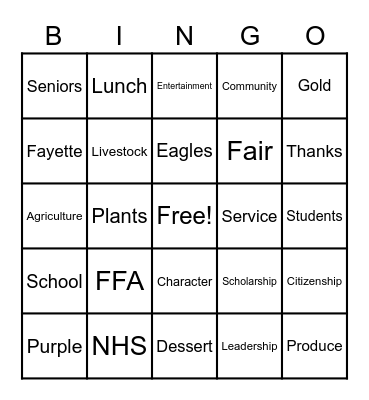 Senior Citizen Luncheon Bingo Card