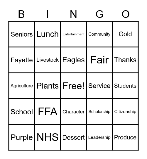 Senior Citizen Luncheon Bingo Card