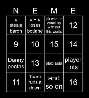 Neme test Bingo Card