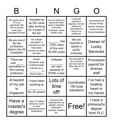 Career Fair BINGO Card