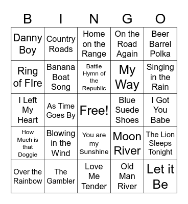 CLASSIC SONGS BINGO Card