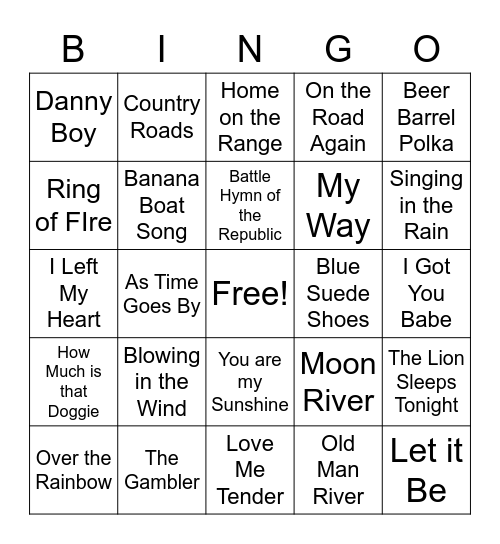 CLASSIC SONGS BINGO Card