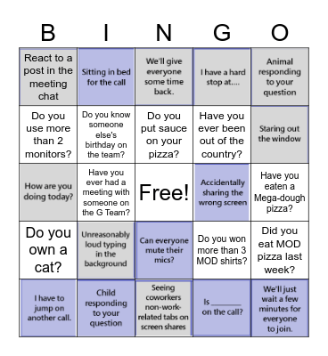 Microsoft Teams Meeting BINGO Card