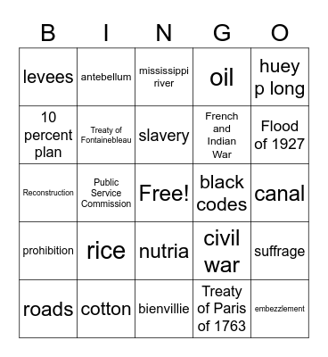 Louisiana Bingo Card