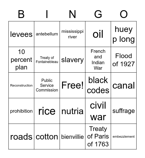 Louisiana Bingo Card