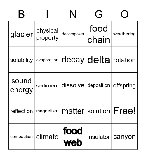 STAAR Science Vocabulary Bingo Card