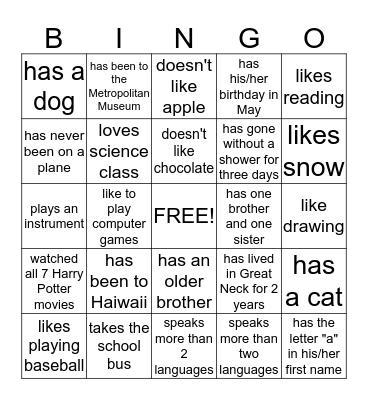 Did You Know? Bingo Card