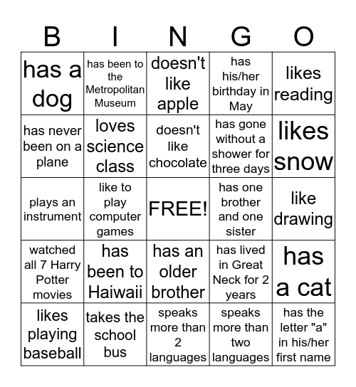 Did You Know? Bingo Card