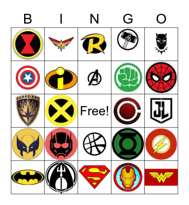 Superhero Bingo Card