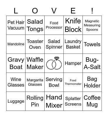 Nichole's Bridal Shower Bingo Card