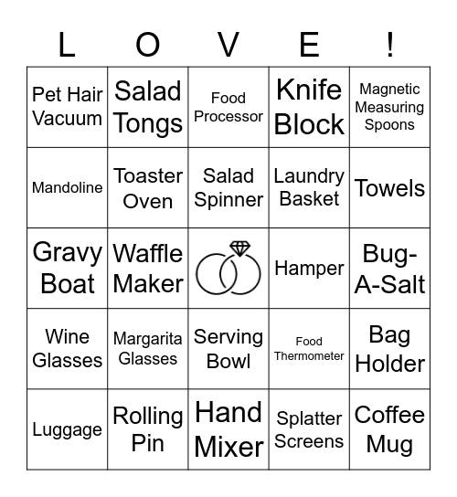 Nichole's Bridal Shower Bingo Card