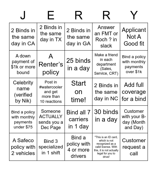 Jerry Bingo Card