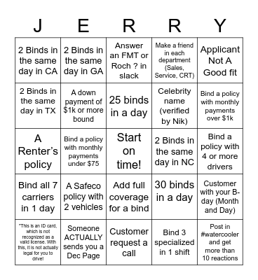 Jerry Bingo Card