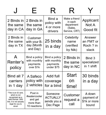 Jerry Bingo Card