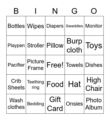 Baby Shower Bingo Card