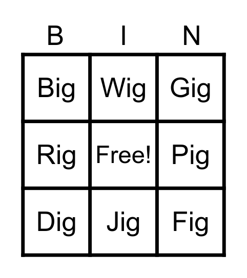 the pig pig Bingo Card