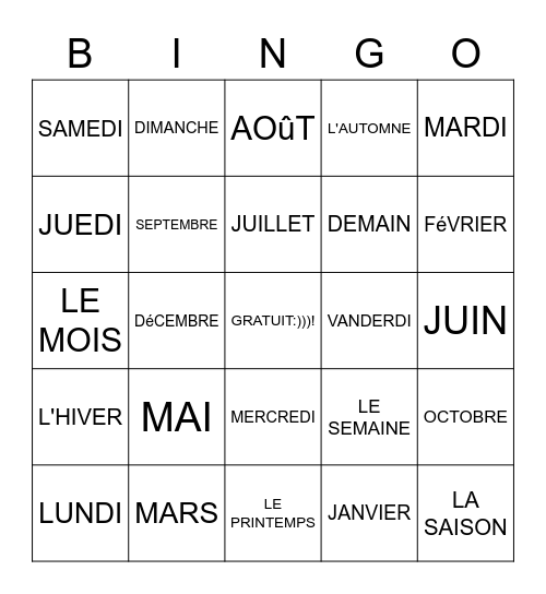 RACHEL BENAMI Bingo Card