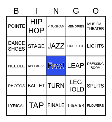 ALL ABOUT DANCE BINGO Card
