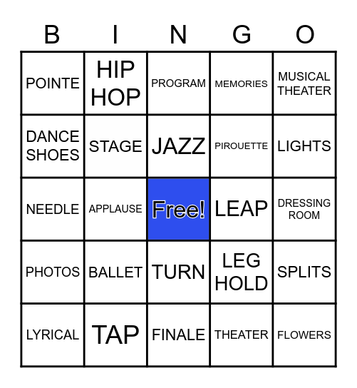 ALL ABOUT DANCE BINGO Card