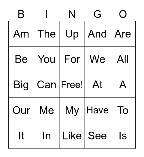 Our Sight Words Bingo Card