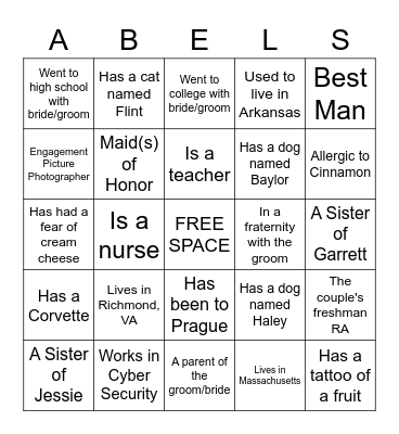 Engagement Party Bingo Card
