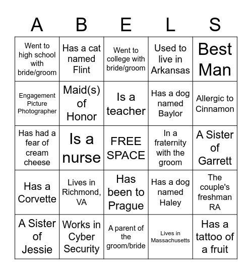 Engagement Party Bingo Card